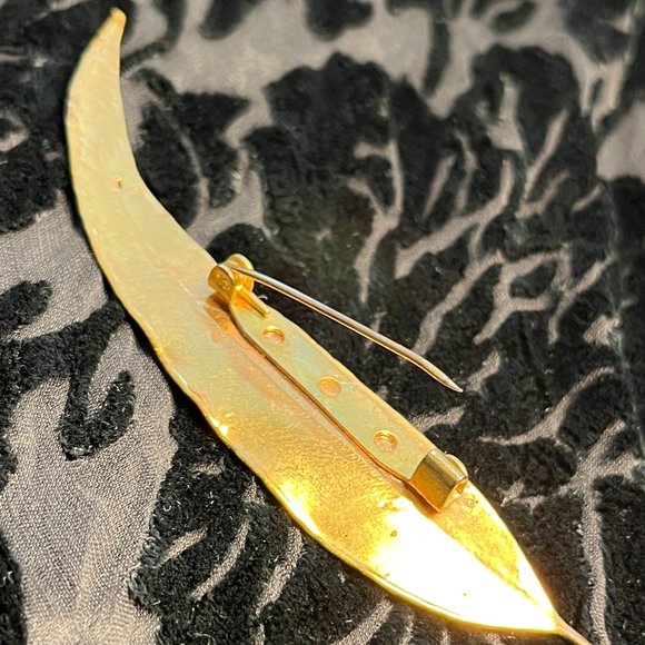 GOLD PLATED Brooch Pin Willow Leaf Australian *Some marks 4 1/4" 90's - Picture 8 of 9